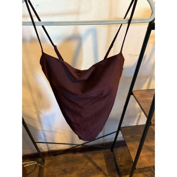 Womens Square Neck High Leg Cheeky One Piece Swimsuit - Brown Shine - XL - Picture 1 of 4